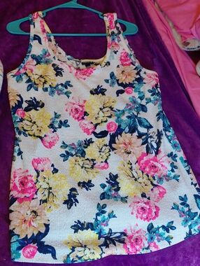 torrid Floral Tank Dress in White with Pink & Yellow Blooms